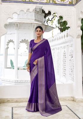 Purple Printed Chinon Saree Set