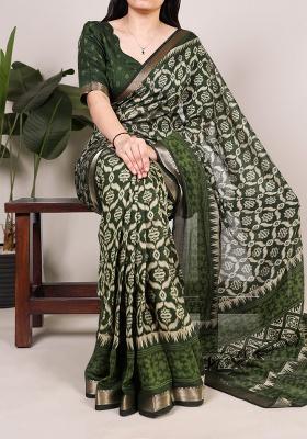 Mehendi Printed Cotton Saree Set