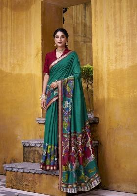 Firoji Printed Polyester Viscose Chanderi Saree Set