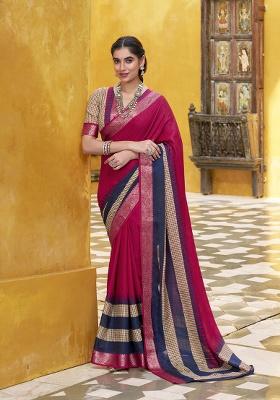 Pink Printed Cotton Saree Set
