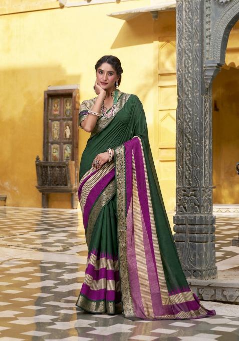 Green Printed Cotton Saree Set
