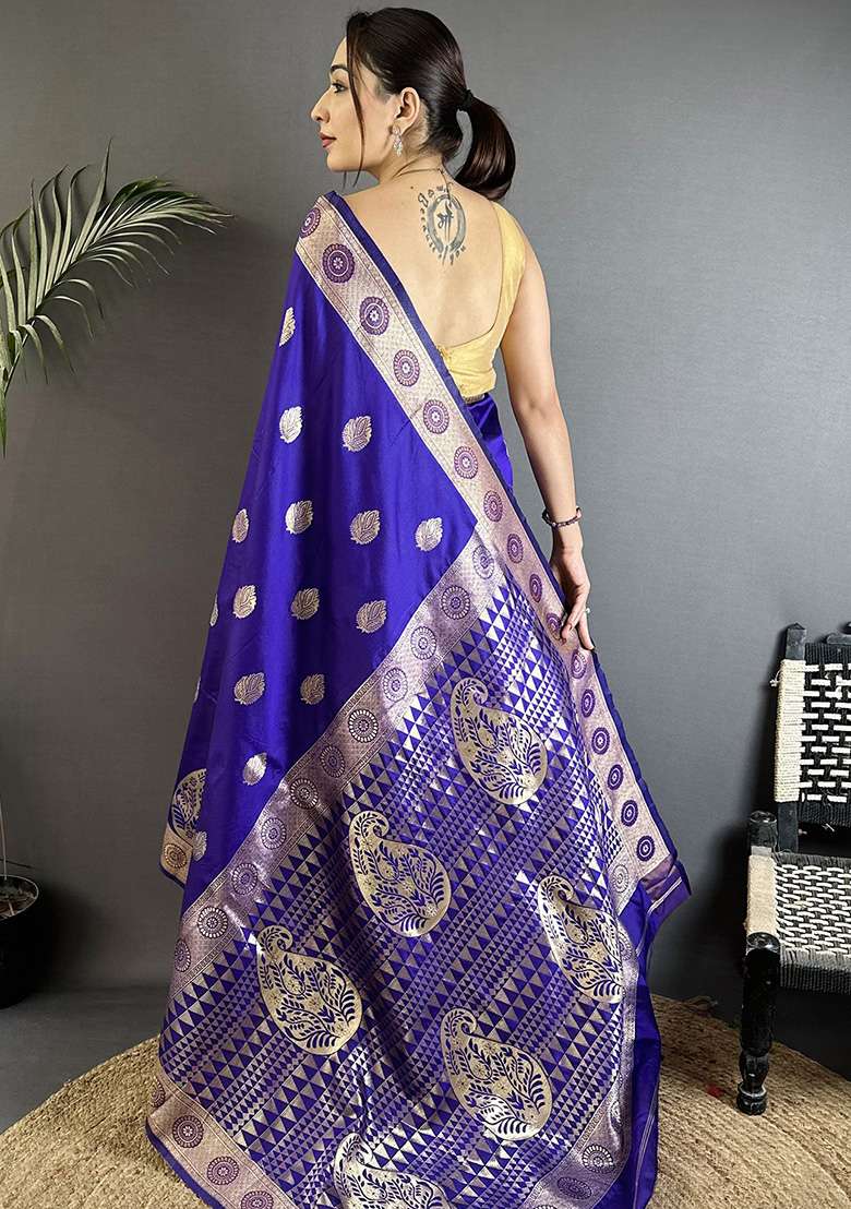 Purple Paisley Silk Saree Set - Indya