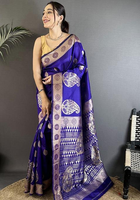 Purple Paisley Silk Saree Set