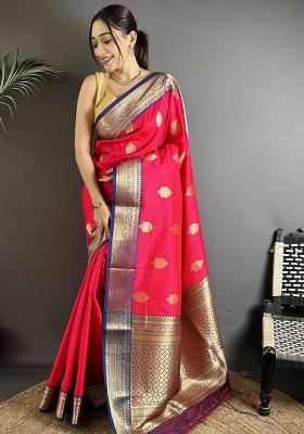 Pink Intricate&nbsp;Zari Weaving Silk Saree Set