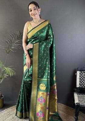 Green Polka Dot Silk Saree Set