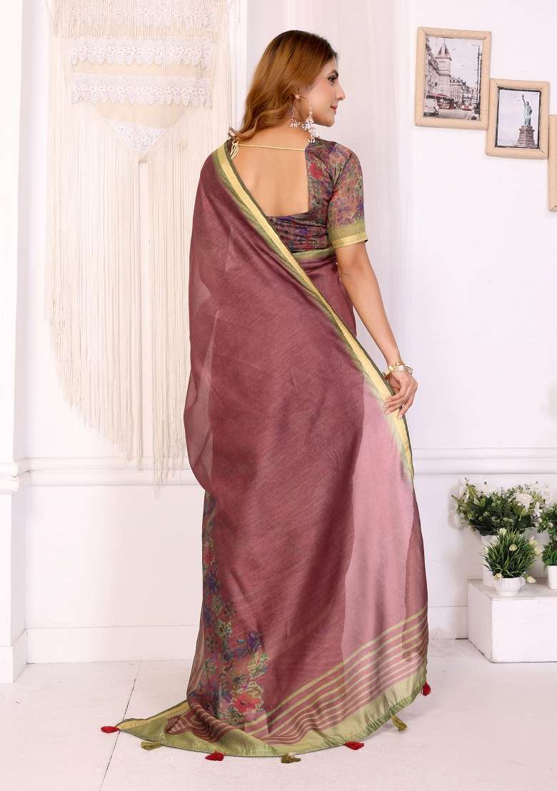 Maroon Embroidery Chanderi Saree Set for Diwali and Festive Wear - Indya