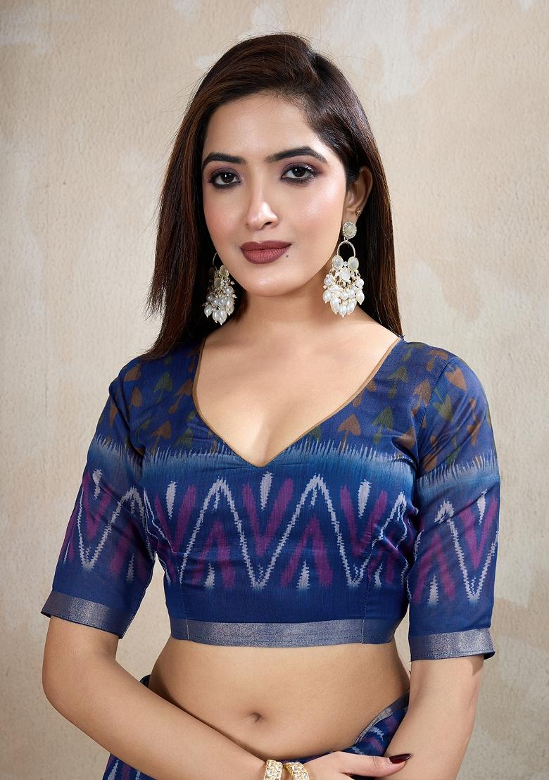 Olive Green Embroidery Chanderi Saree Set - Indya