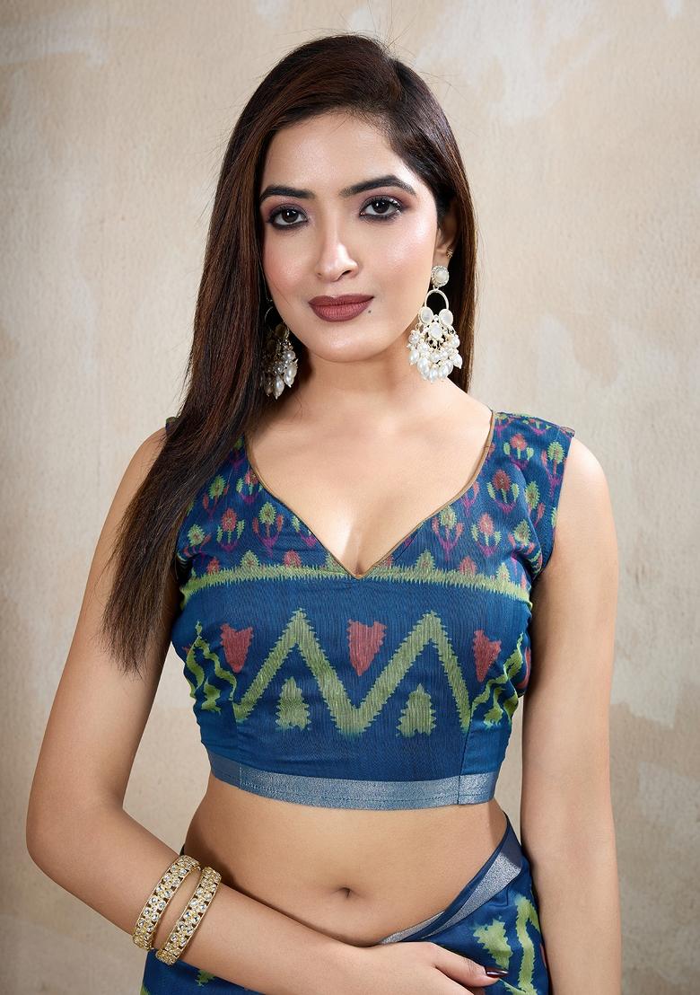 Brown Embroidery Chanderi Saree Set - Indya