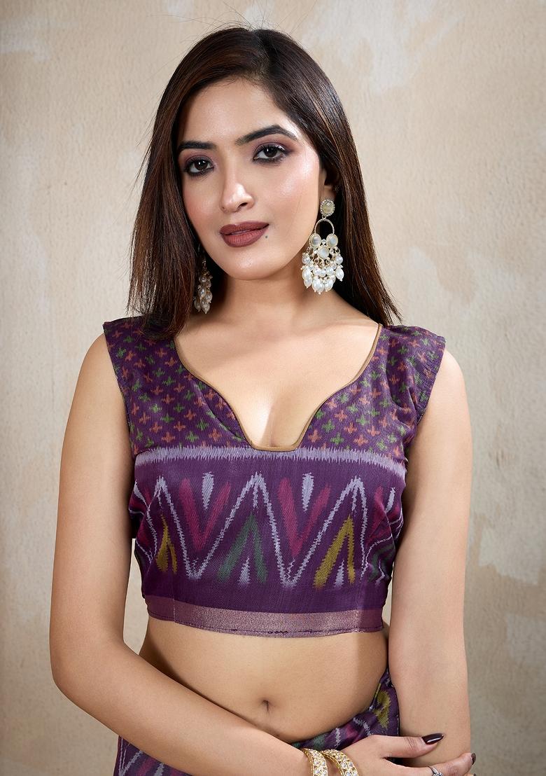 Brown Embroidery Chanderi Saree Set - Indya