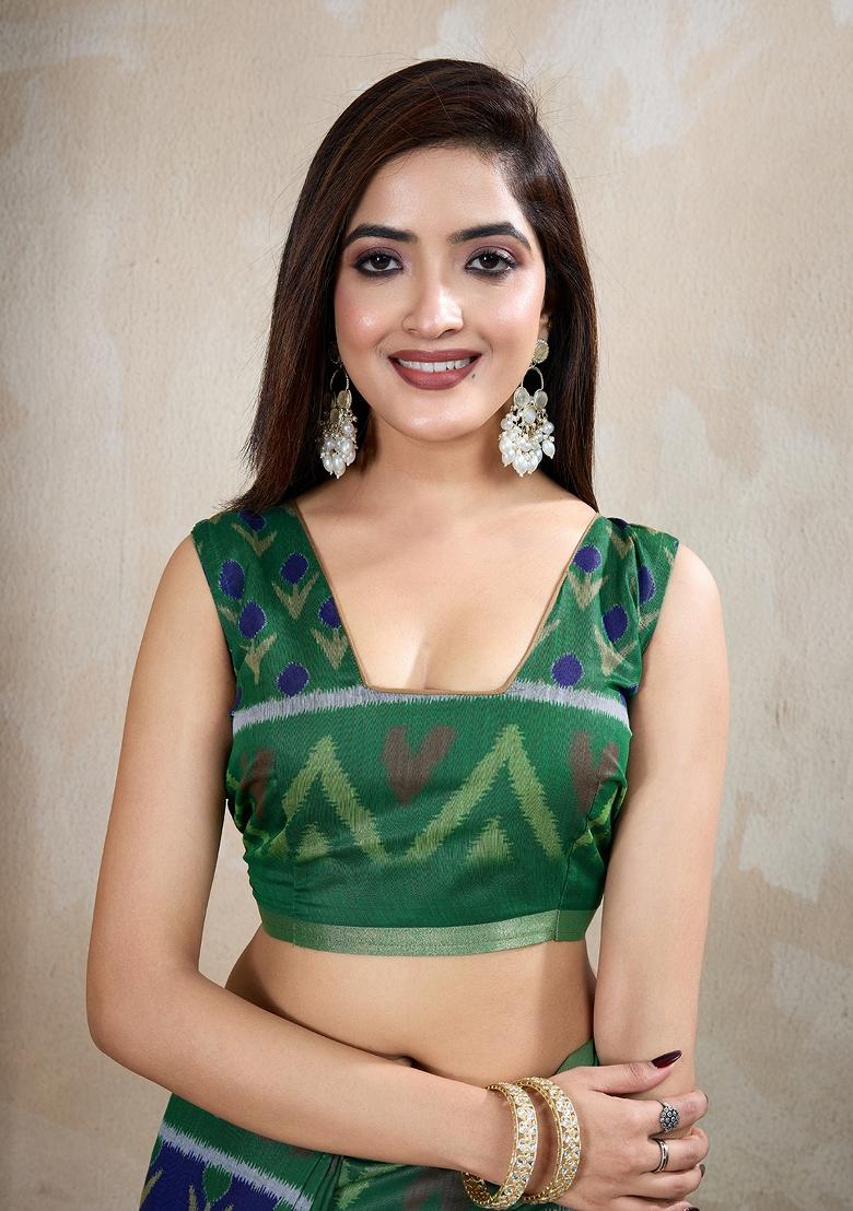 Blue Embroidery Chanderi Saree Set - Indya