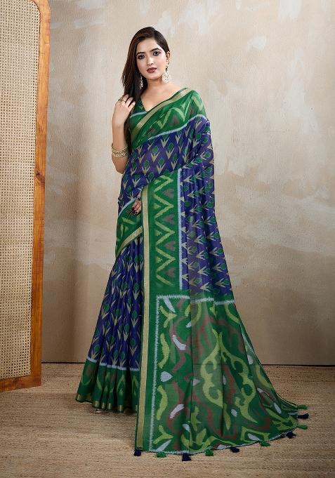 Blue Embroidery Chanderi Saree Set