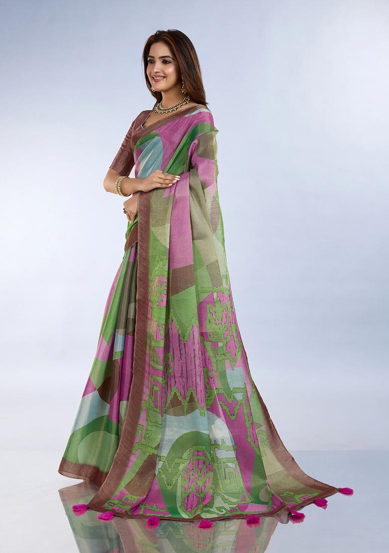 Multicolor Embroidery Silk Saree Set - Indya