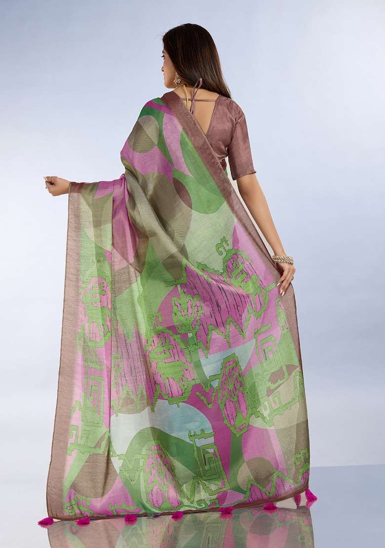Multicolor Embroidery Silk Blend Saree Set for Diwali and Festive Wear - Indya