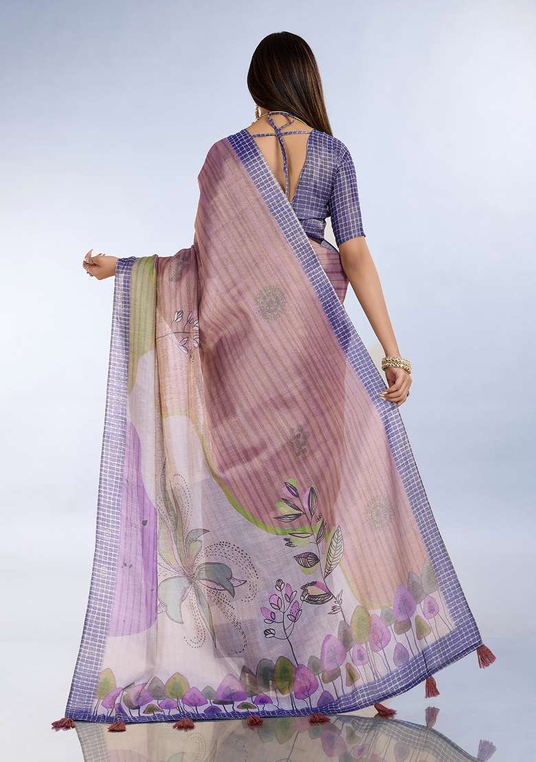 Brown Embroidery Silk Blend Saree Set for Diwali and Festive Wear - Indya