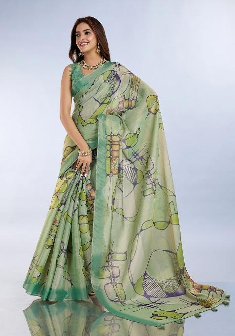 Green Embroidery Silk Saree Set