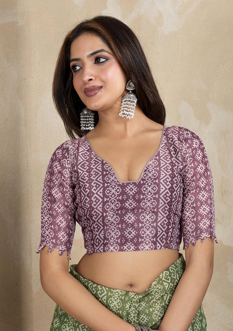 Green Embroidery Silk Saree Set - Indya