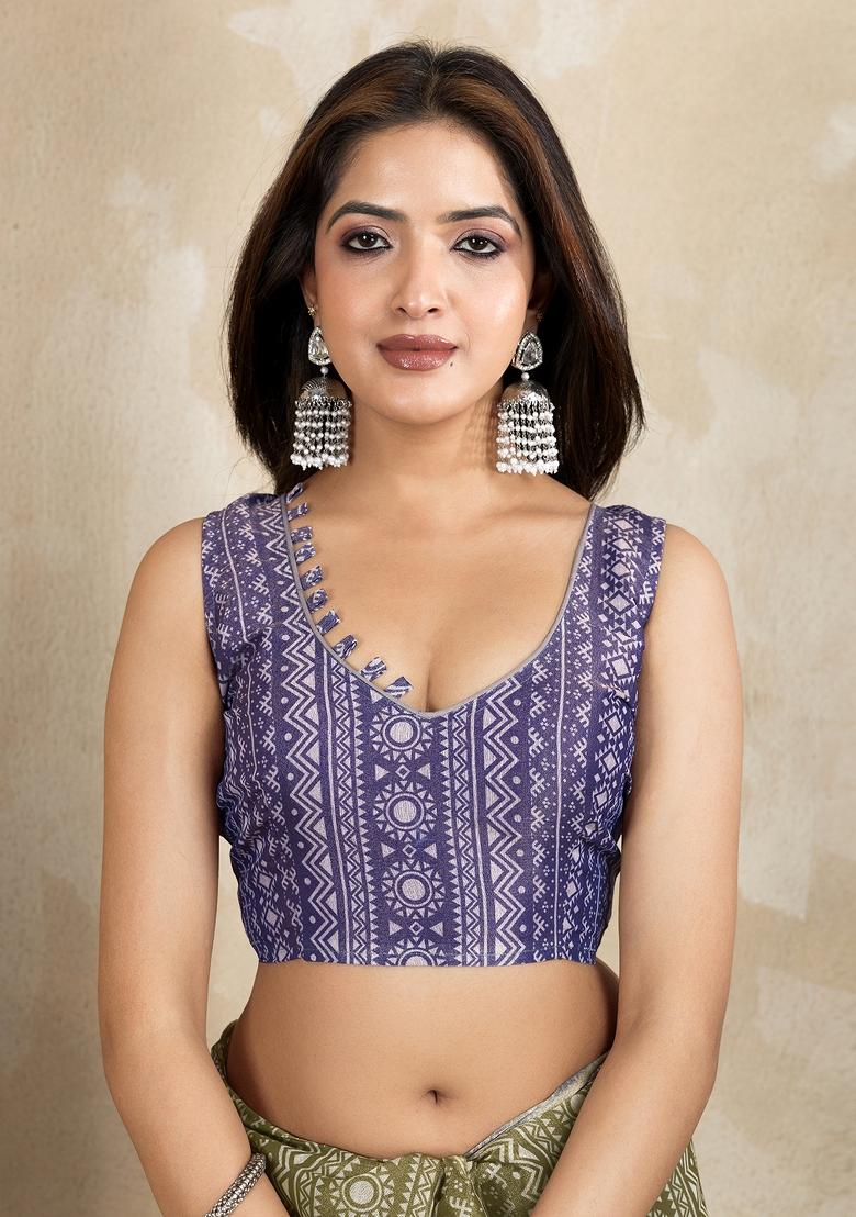 Green Embroidery Silk Saree Set - Indya