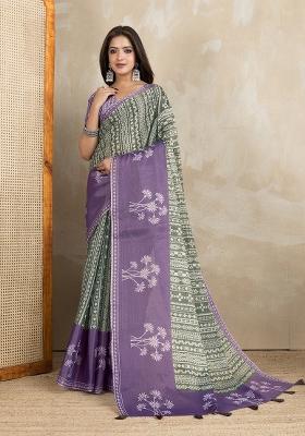 Green Embroidery Silk Saree Set