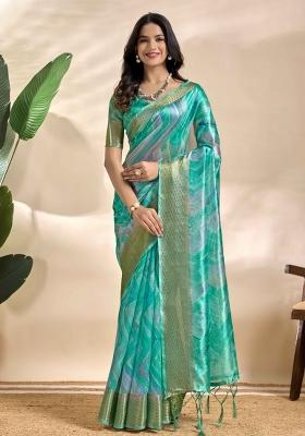 Sea Green Embroidery Silk Saree Set