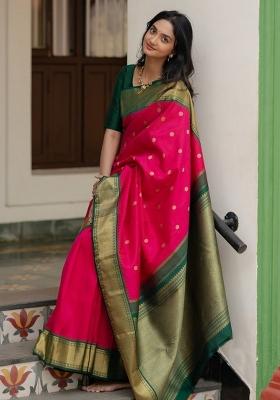 Pink Embroidery Silk Saree Set