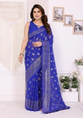 Royal Blue Embroidery Georgette Saree Set