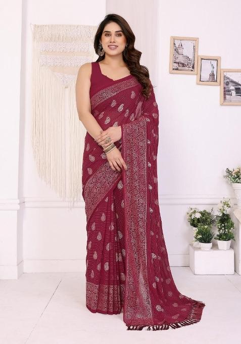 Maroon Embroidery Georgette Saree Set
