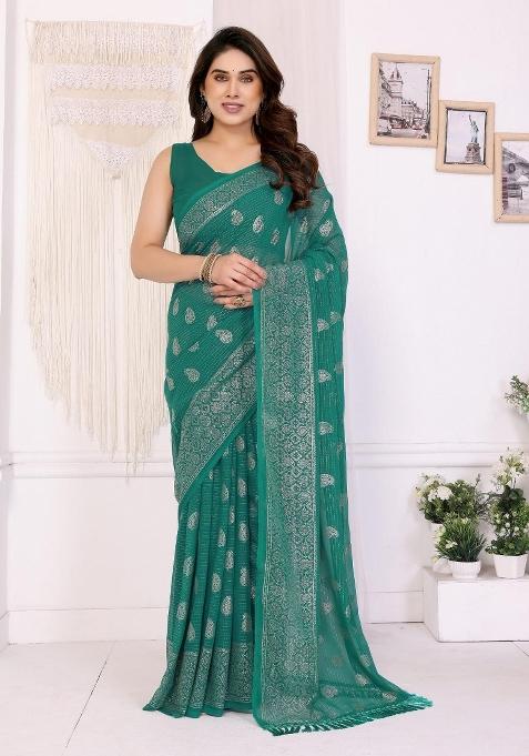 Green Embroidery Georgette Saree Set