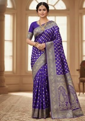 Royal Blue Embroidery Silk Saree Set