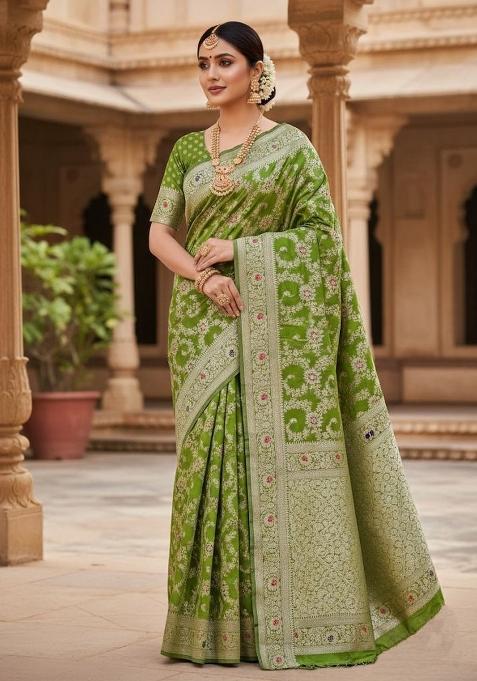 Light Green Embroidery Silk Saree Set
