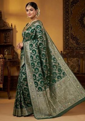 Green Embroidery Silk Saree Set