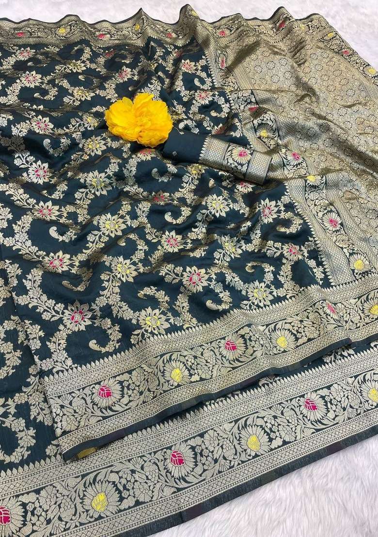 Teal Green Silk Blend Saree Set with Embroidery for Diwali | Wedding & Festive Wear - Indya
