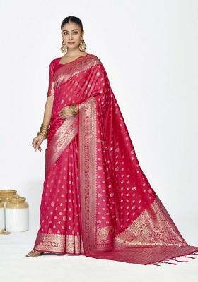 Rani Pink Weaving Work Silk Saree Set
