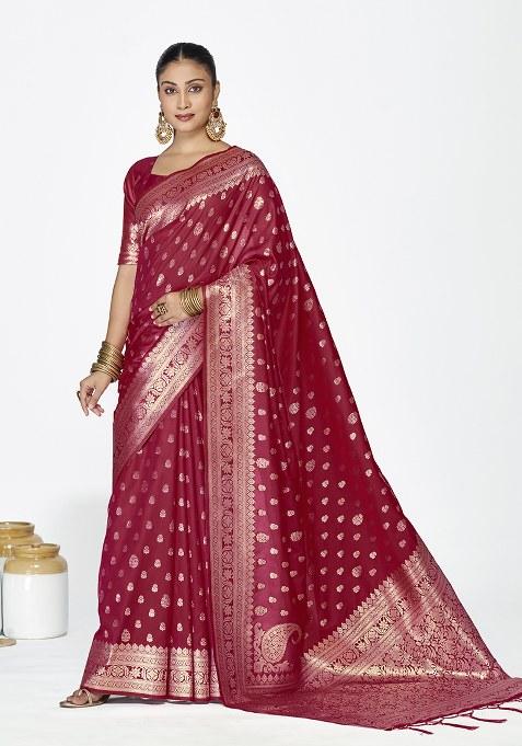 Maroon Weaving Work Silk Saree Set