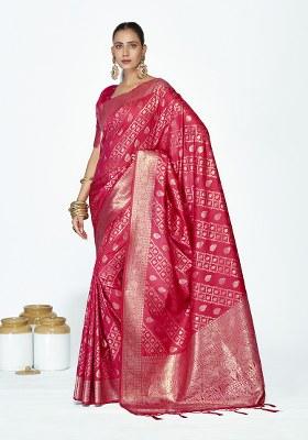 Rani Pink Weaving Work Silk Saree Set