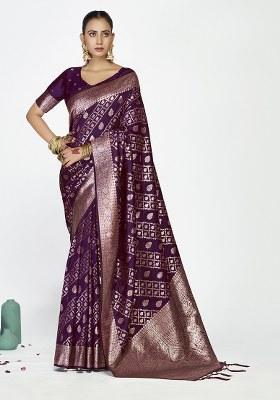 Purple Weaving Work Silk Saree Set