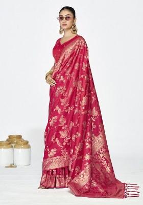Rani Pink Weaving Work Silk Saree Set