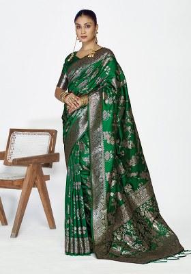 Green Weaving Work Silk Saree Set