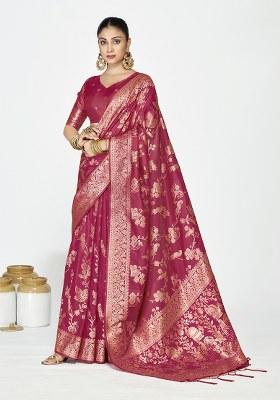 Rose Pink Weaving Work Silk Saree Set