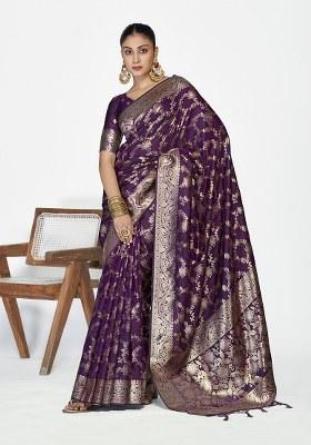 Purple Weaving Work Silk Saree Set