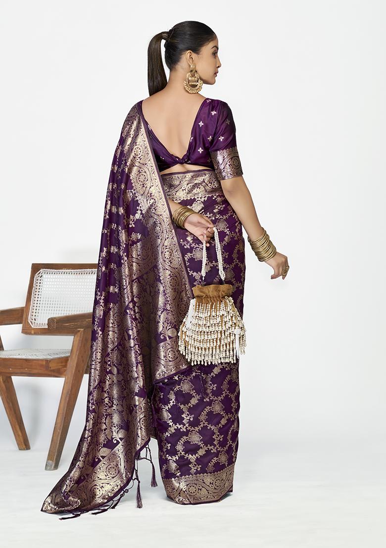 Purple Weaving Work Silk Saree Set - Indya