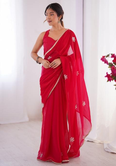 Red Gota Patti Silk Saree Set