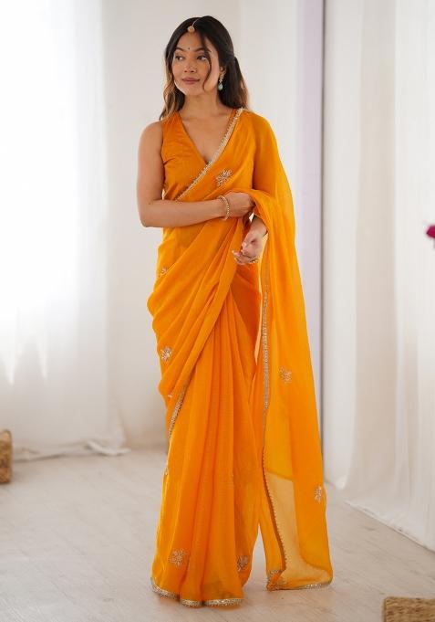 Yellow Gota Patti Silk Saree Set
