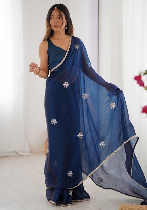Blue Gota Patti Silk Saree Set