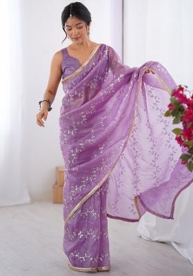 Lavender Gota Patti Organza Saree Set