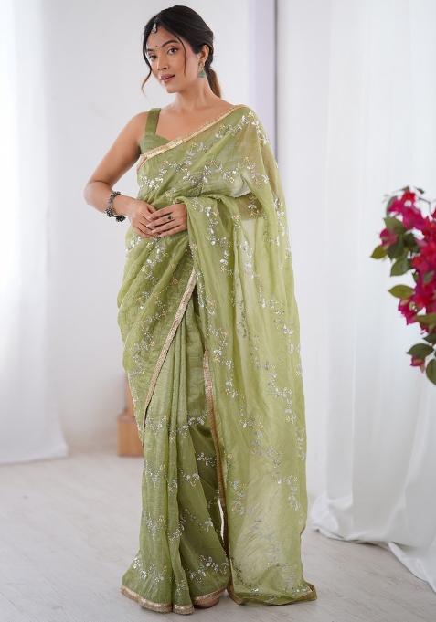 Light Green Gota Patti Organza Saree Set