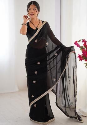 Black Gota Patti Silk Saree Set