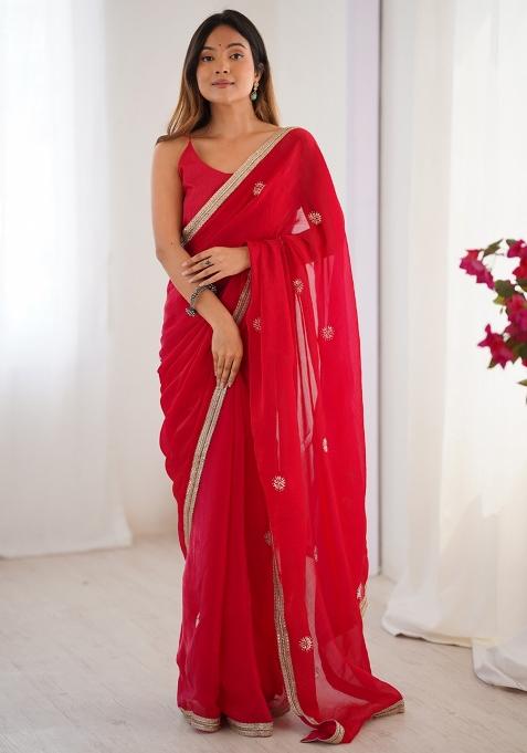 Red Gota Patti Silk Saree Set