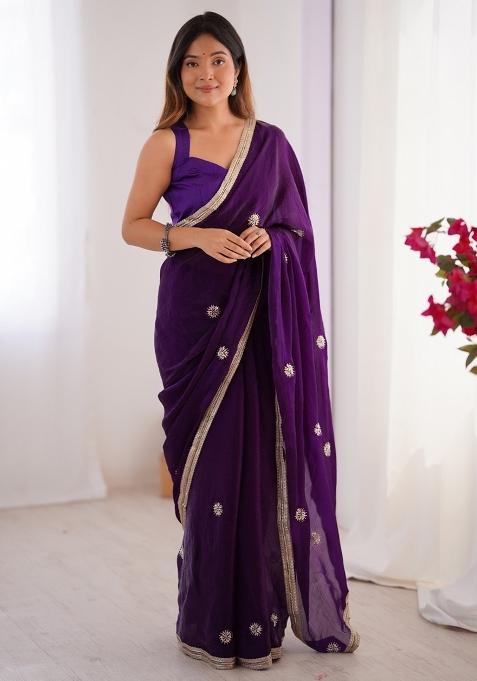 Violet Gota Patti Silk Saree Set