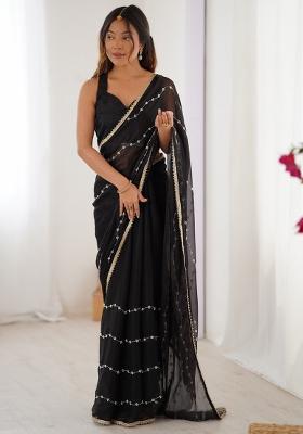 Black Gota Patti Silk Saree Set