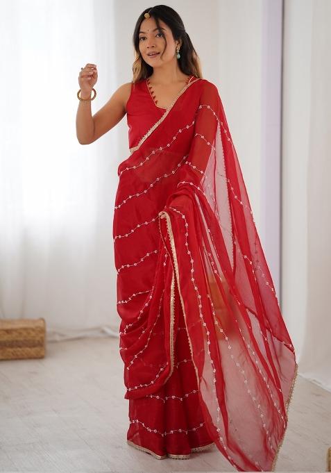 Red Gota Patti Silk Saree Set